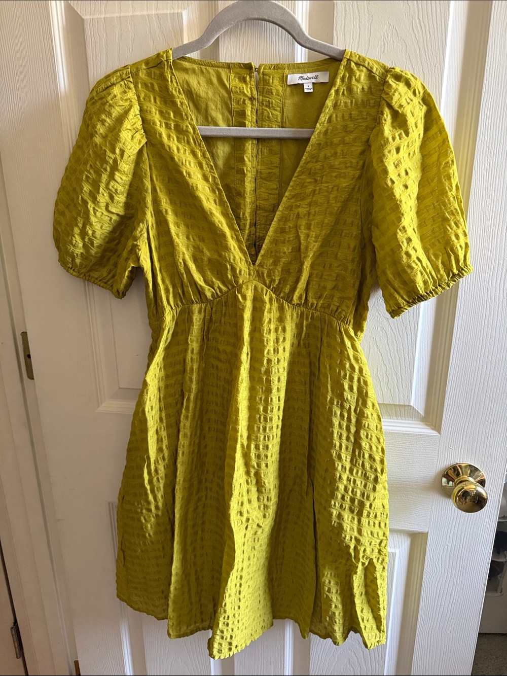 Madewell Lime Textured V-Neck Mini Dress